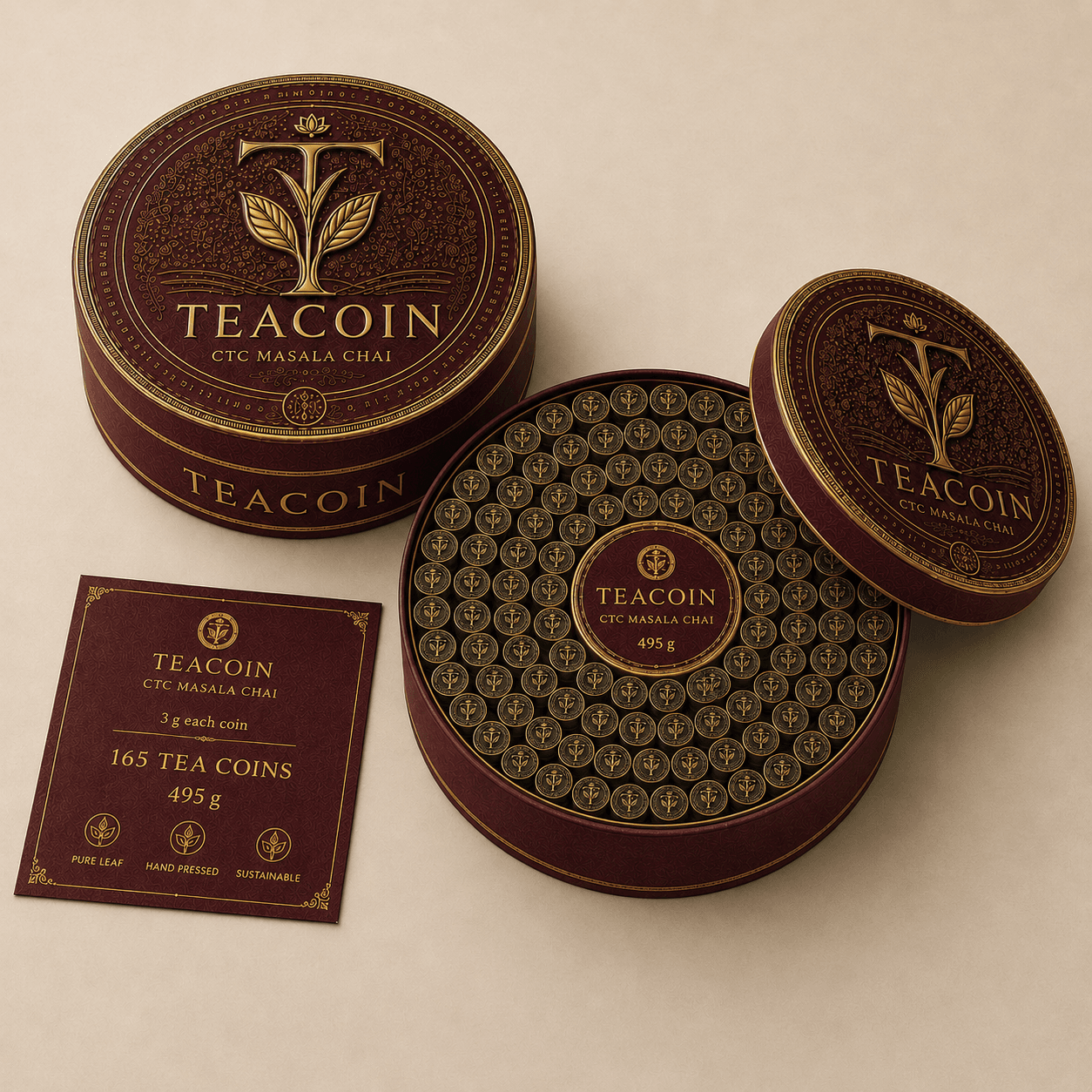 TeaCoin CTC Tea Coin Regular — The classic strong Indian chai., 495g / 165 x 3g